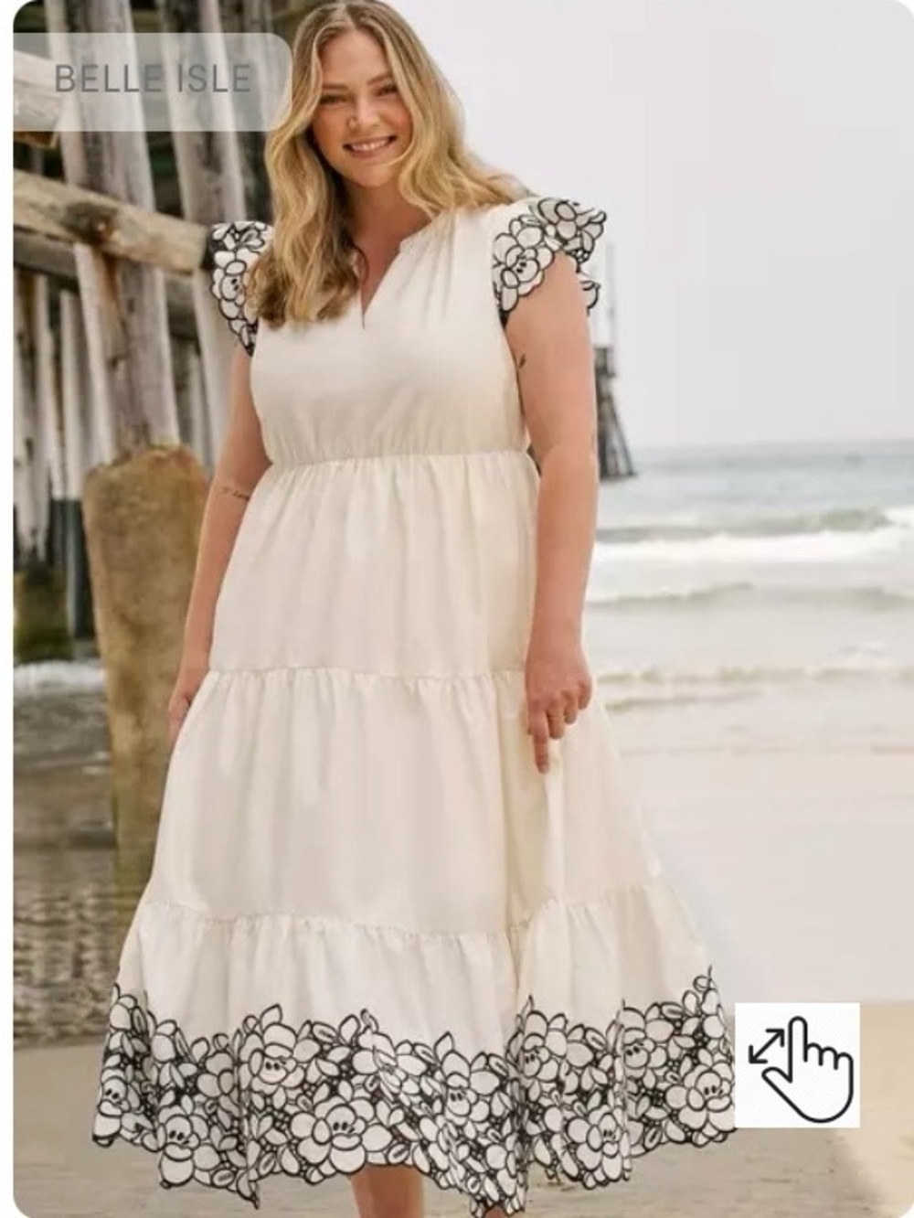 torrid Cream Tiered A-Line Skirt with Black Floral Border - Picture 2 of 4